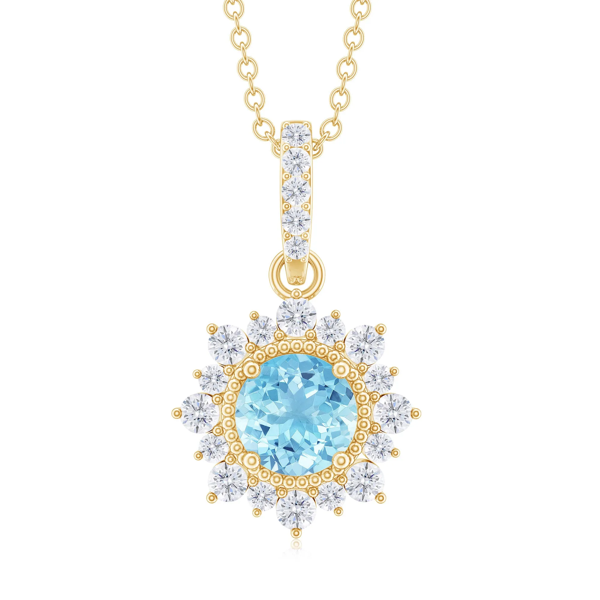 1.50 CT Natural Aquamarine Pendant with Diamond Halo