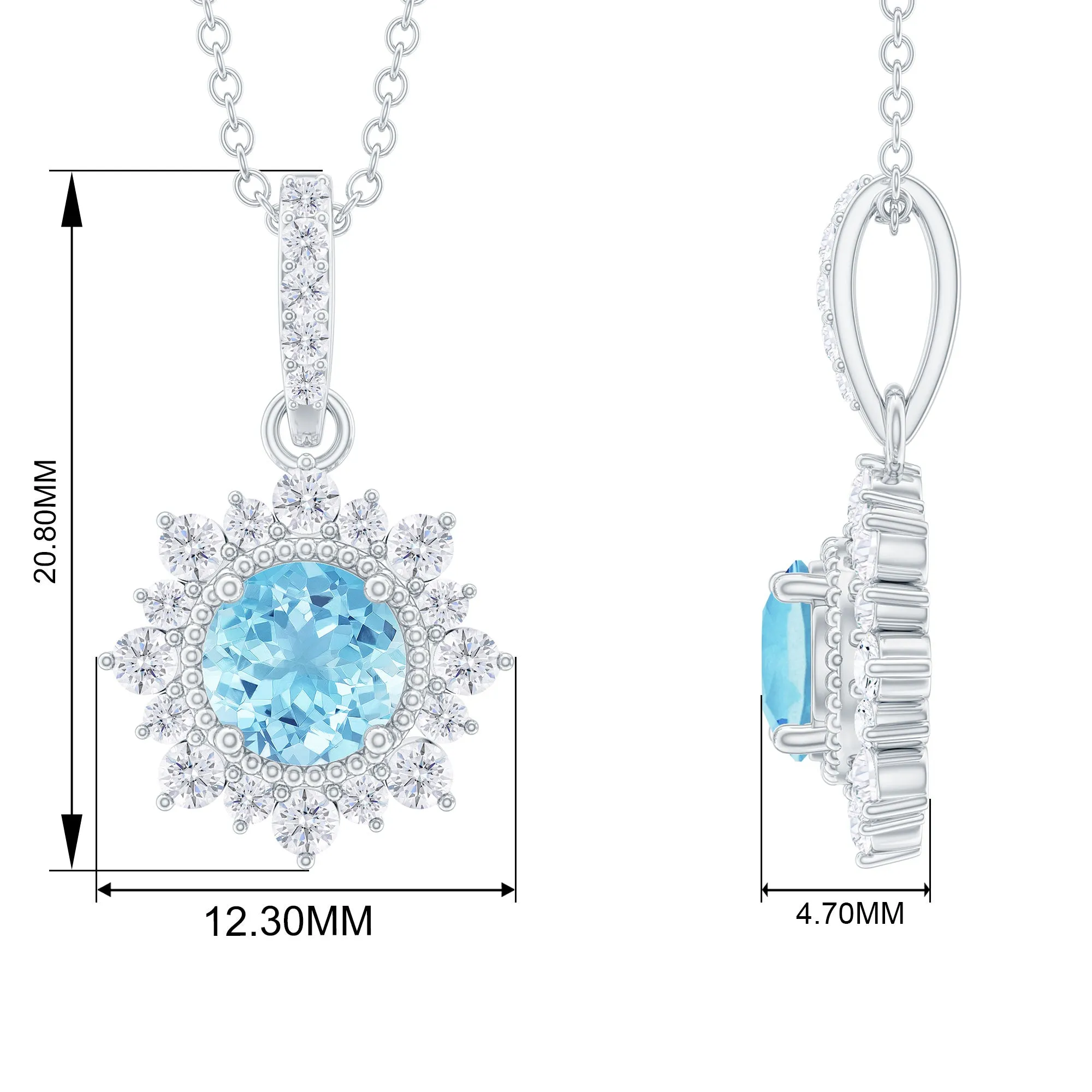 1.50 CT Natural Aquamarine Pendant with Diamond Halo