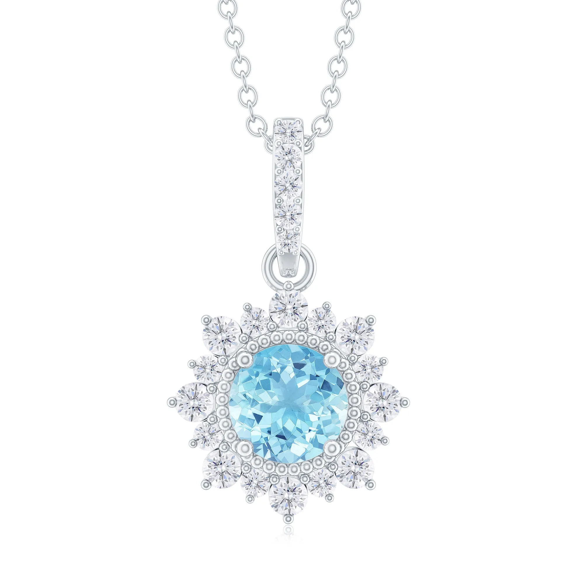 1.50 CT Natural Aquamarine Pendant with Diamond Halo