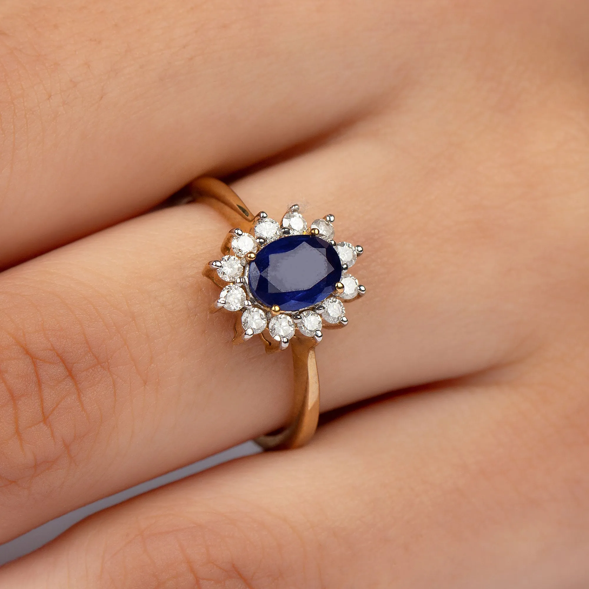 1.50 CT Oval Cut Blue Sapphire Princess Diana Inspired Engagement Ring with Diamond Accent