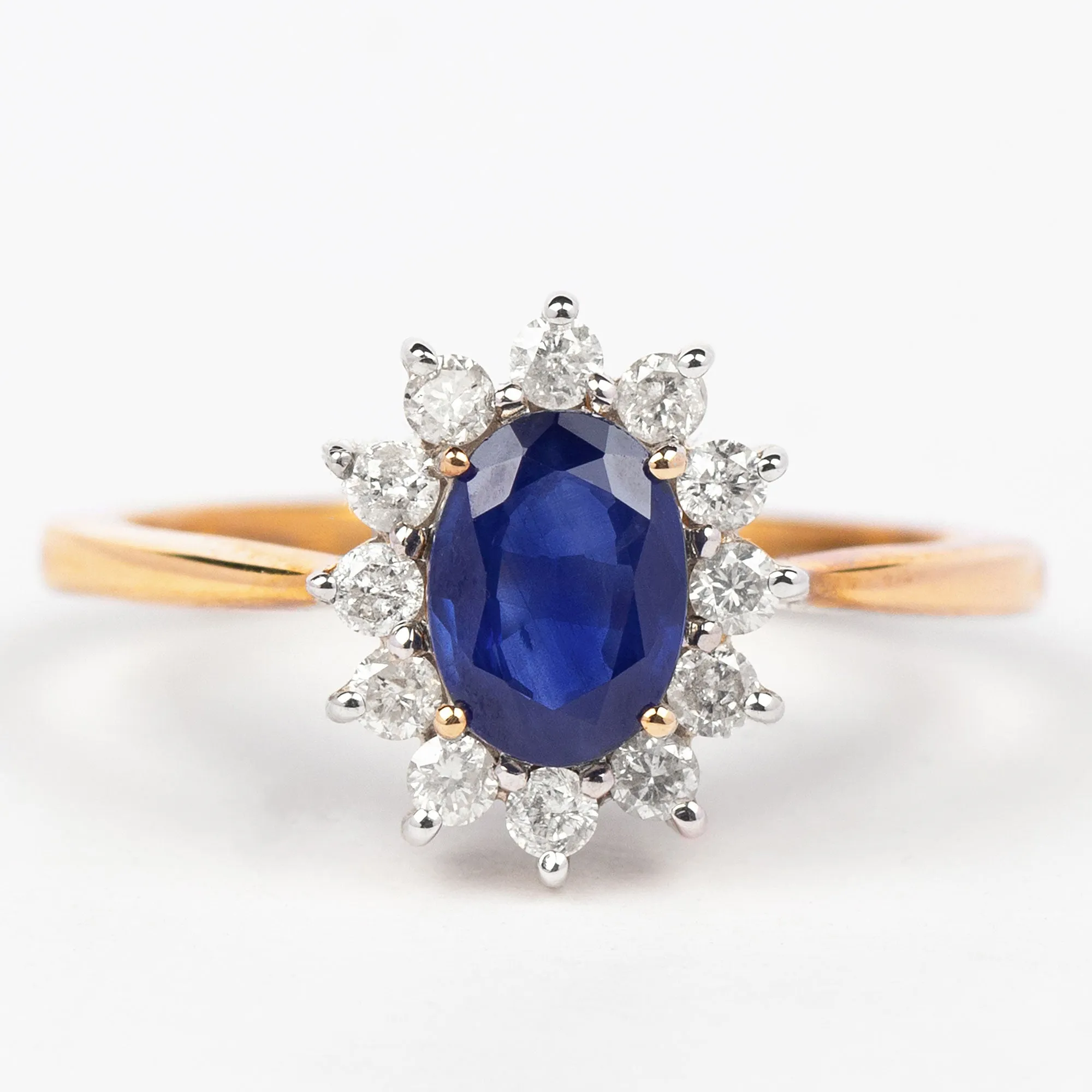 1.50 CT Oval Cut Blue Sapphire Princess Diana Inspired Engagement Ring with Diamond Accent