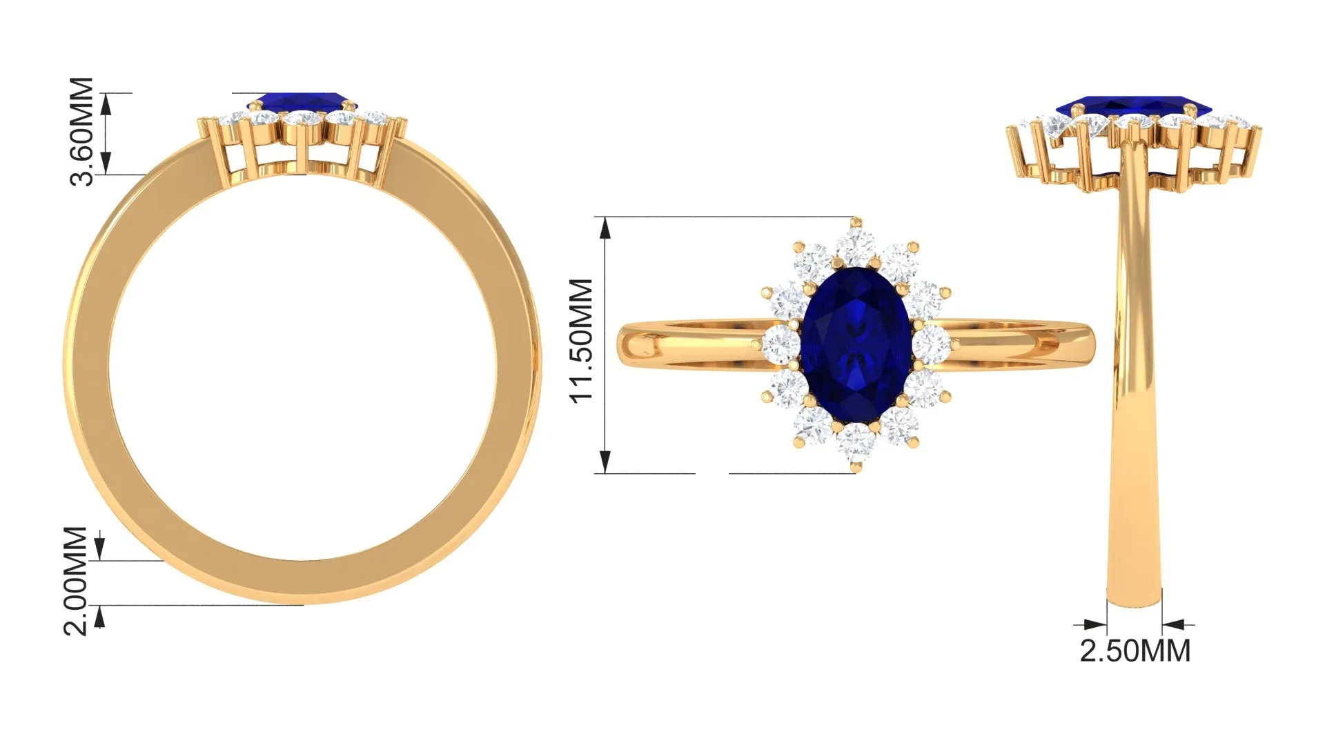 1.50 CT Oval Cut Blue Sapphire Princess Diana Inspired Engagement Ring with Diamond Accent