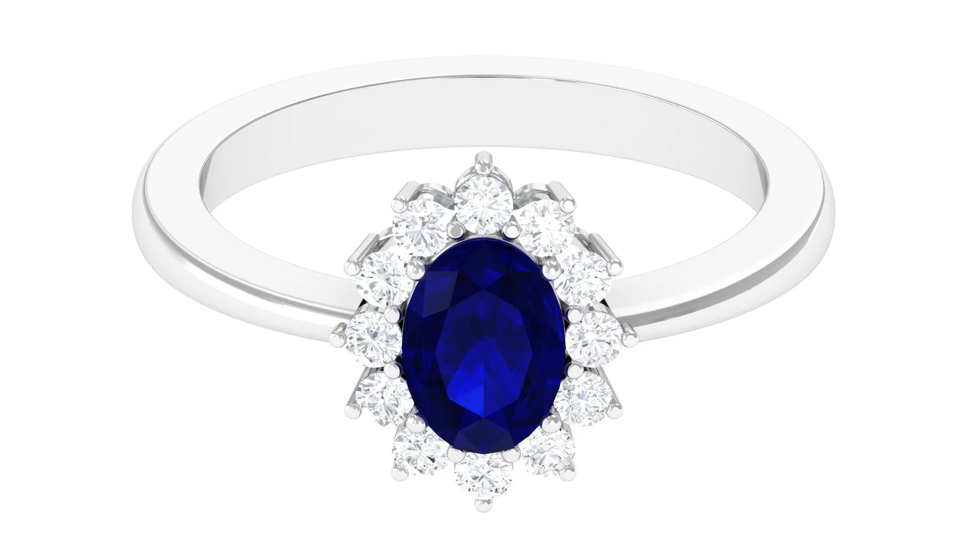 1.50 CT Oval Cut Blue Sapphire Princess Diana Inspired Engagement Ring with Diamond Accent