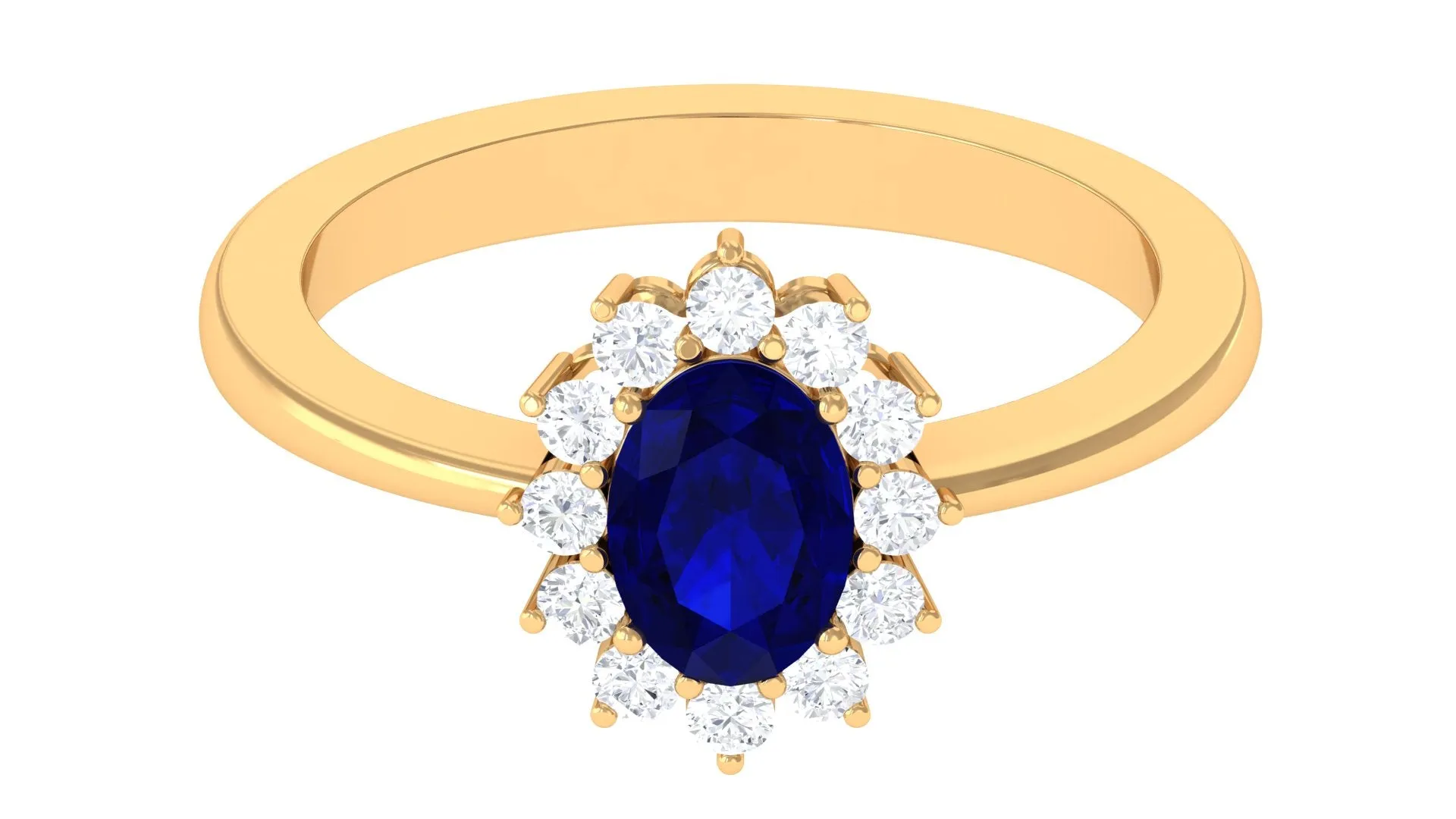 1.50 CT Oval Cut Blue Sapphire Princess Diana Inspired Engagement Ring with Diamond Accent
