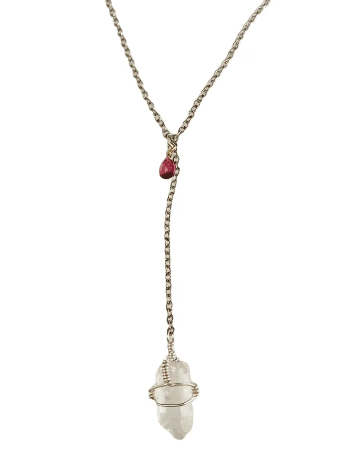 16" Wrapped Quartz Crystal Point Sterling Y Chain Drop Necklace