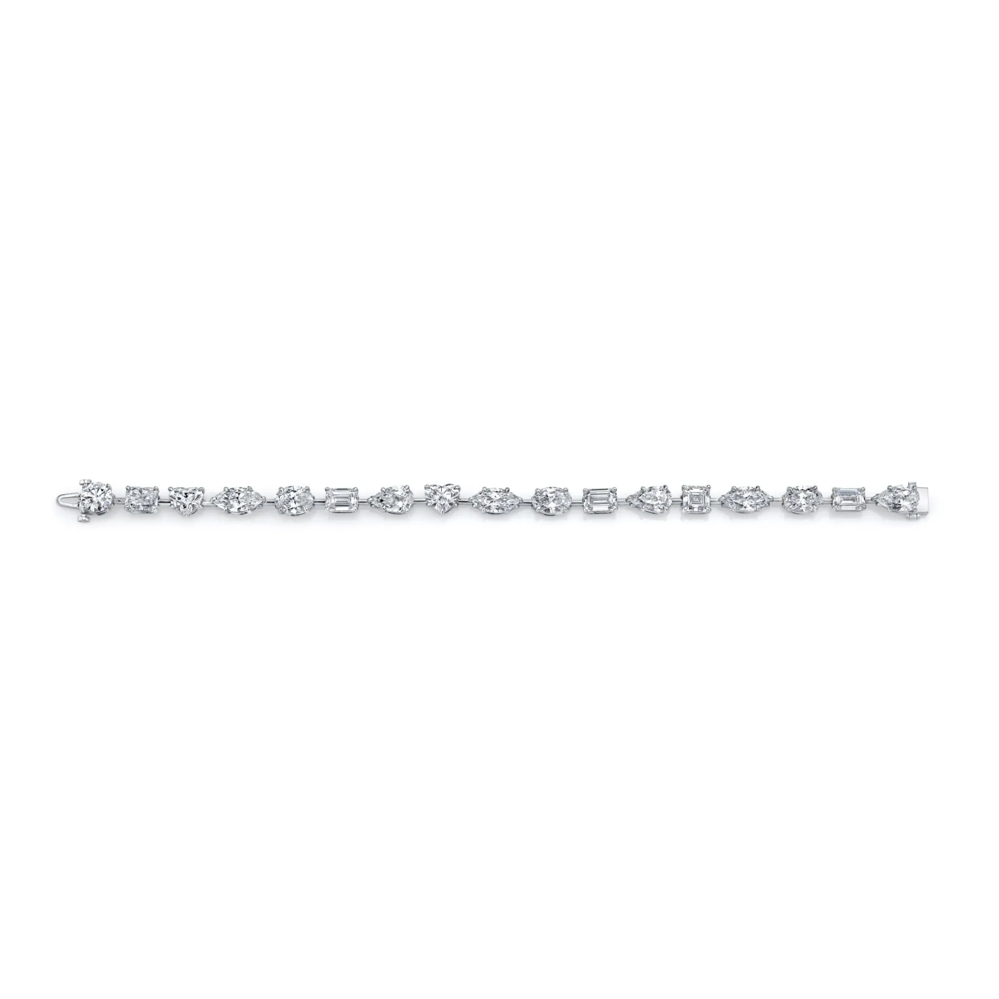 17.27 Carat Platinum Mixed Fancy Shape Straight Line 4-Prong Bracelet