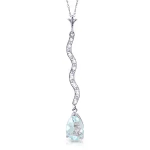 1.79 Carat 14K Solid White Gold Until The Hour Aquamarine Diamond Necklace