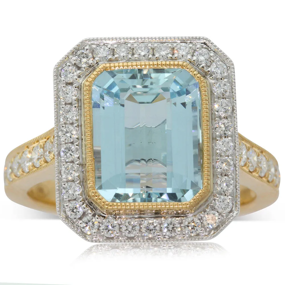 18ct Yellow & 18ct White Gold Aquamarine Ring