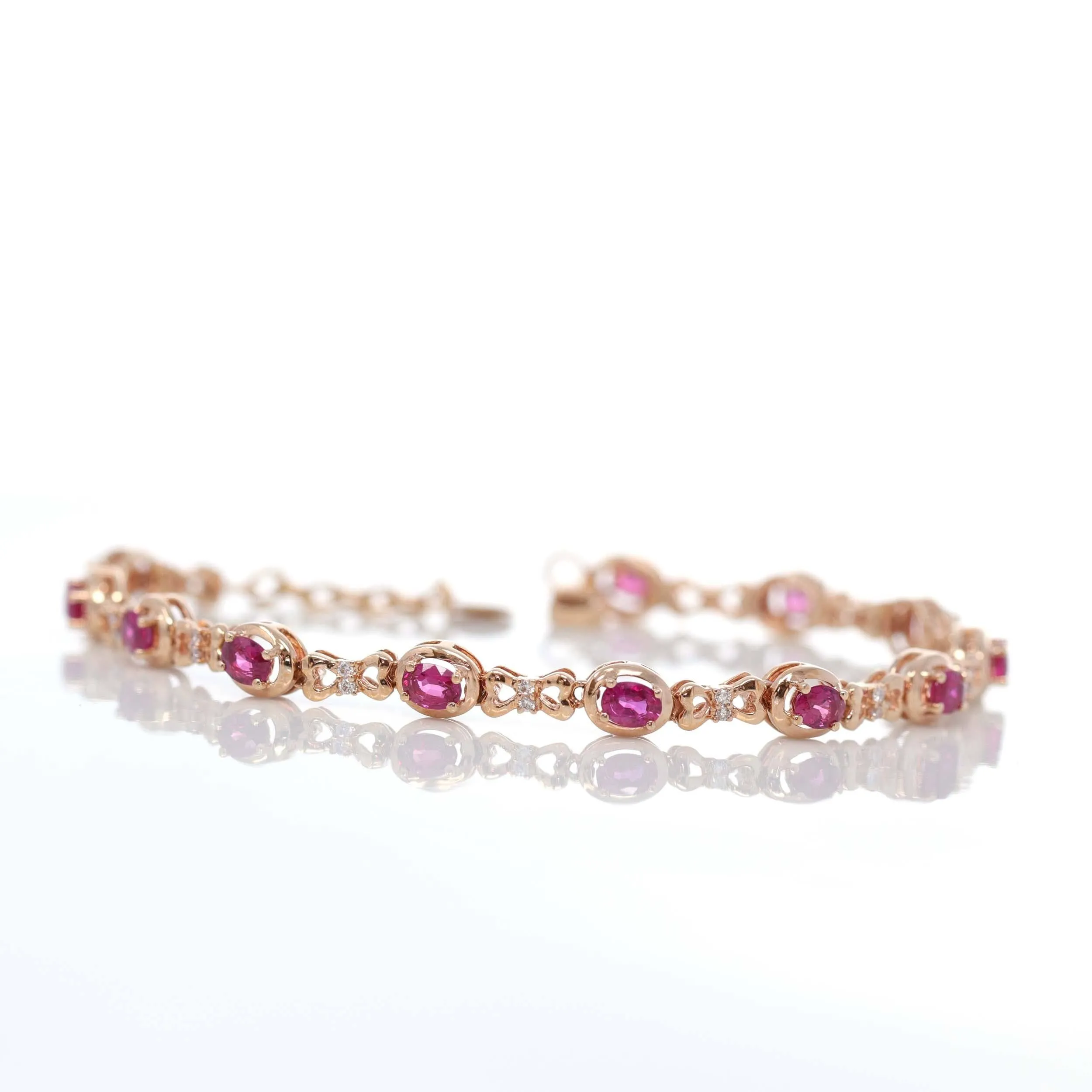18K Rose Gold Natural Ruby and Diamond Link Bracelet