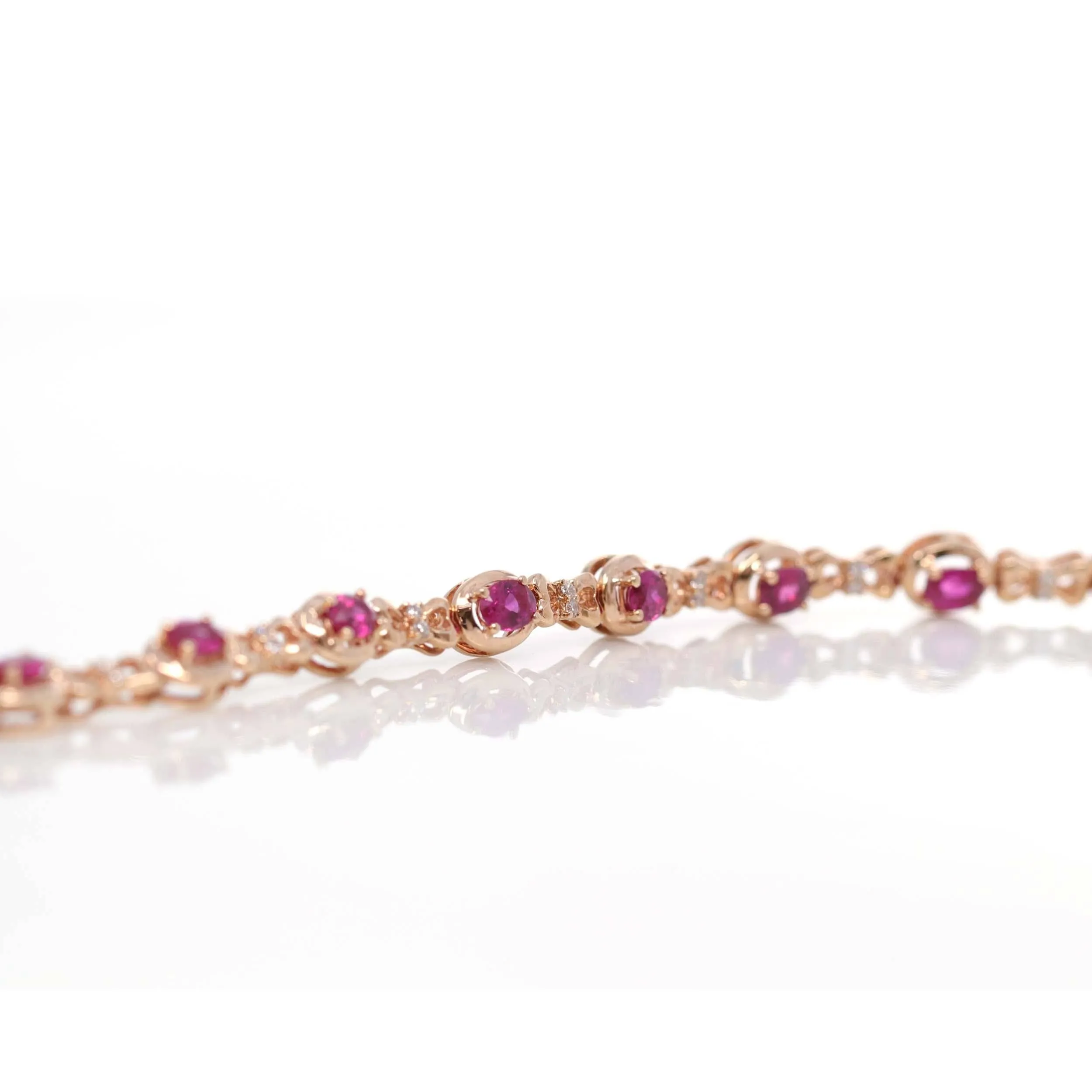 18K Rose Gold Natural Ruby and Diamond Link Bracelet