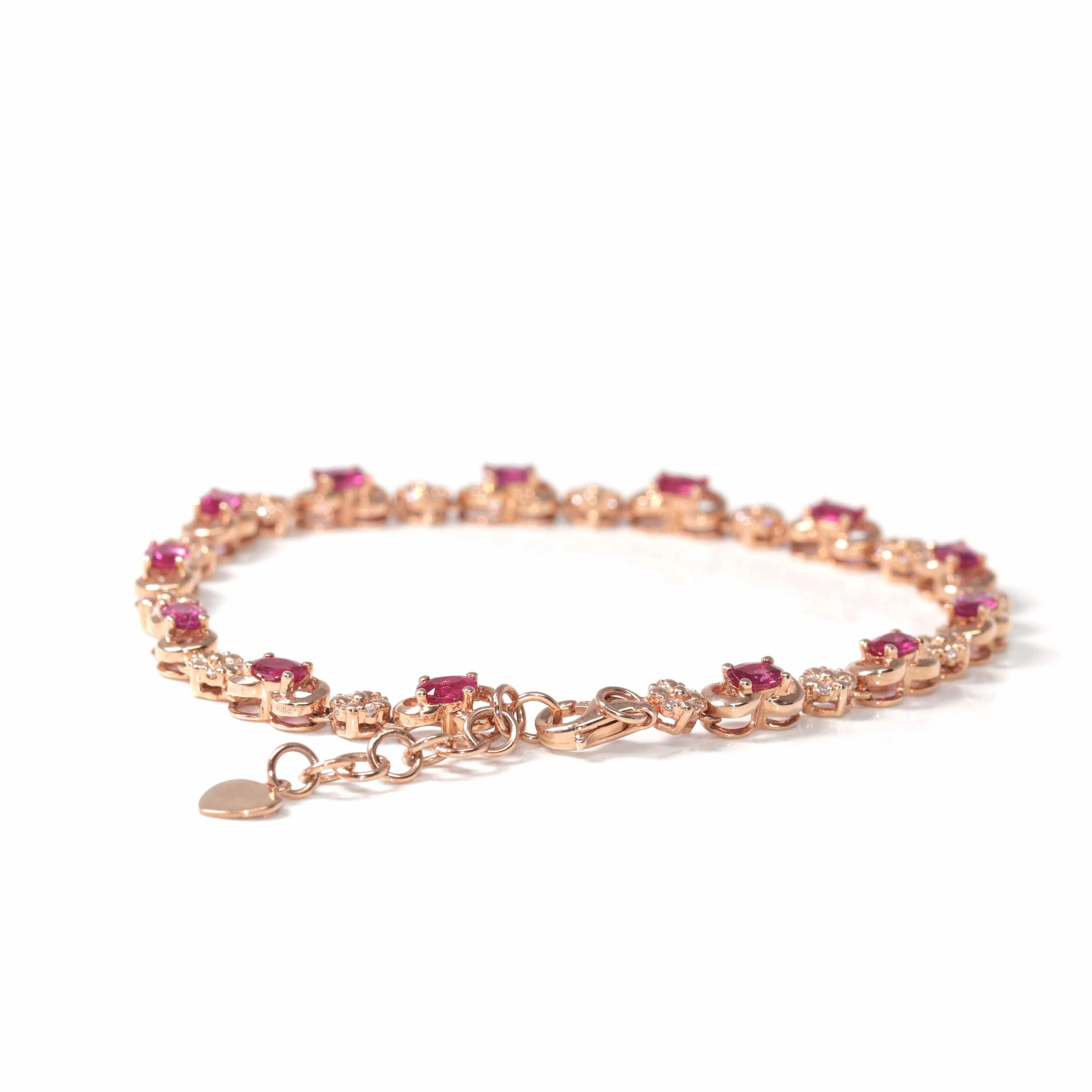 18K Rose Gold Natural Ruby and Diamond Link Bracelet