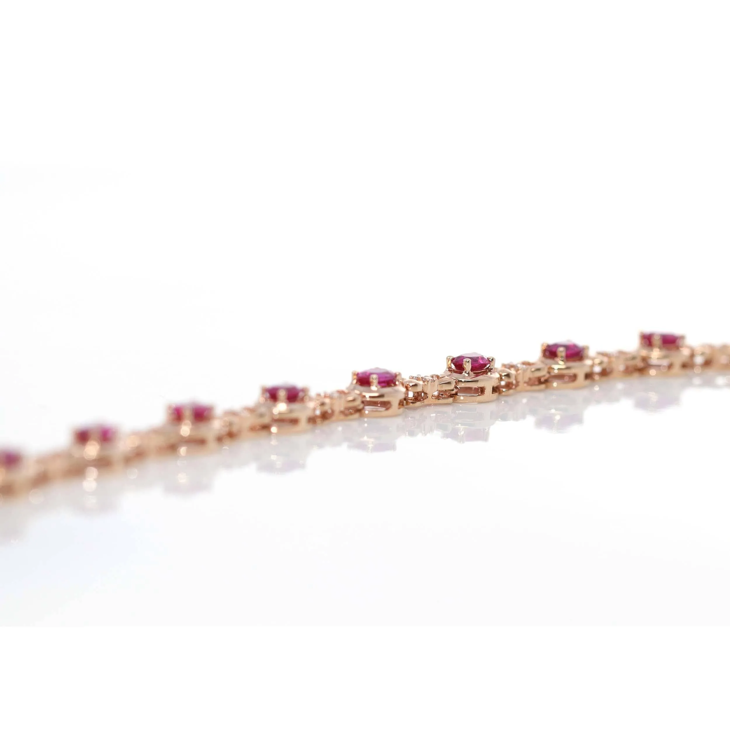 18K Rose Gold Natural Ruby and Diamond Link Bracelet