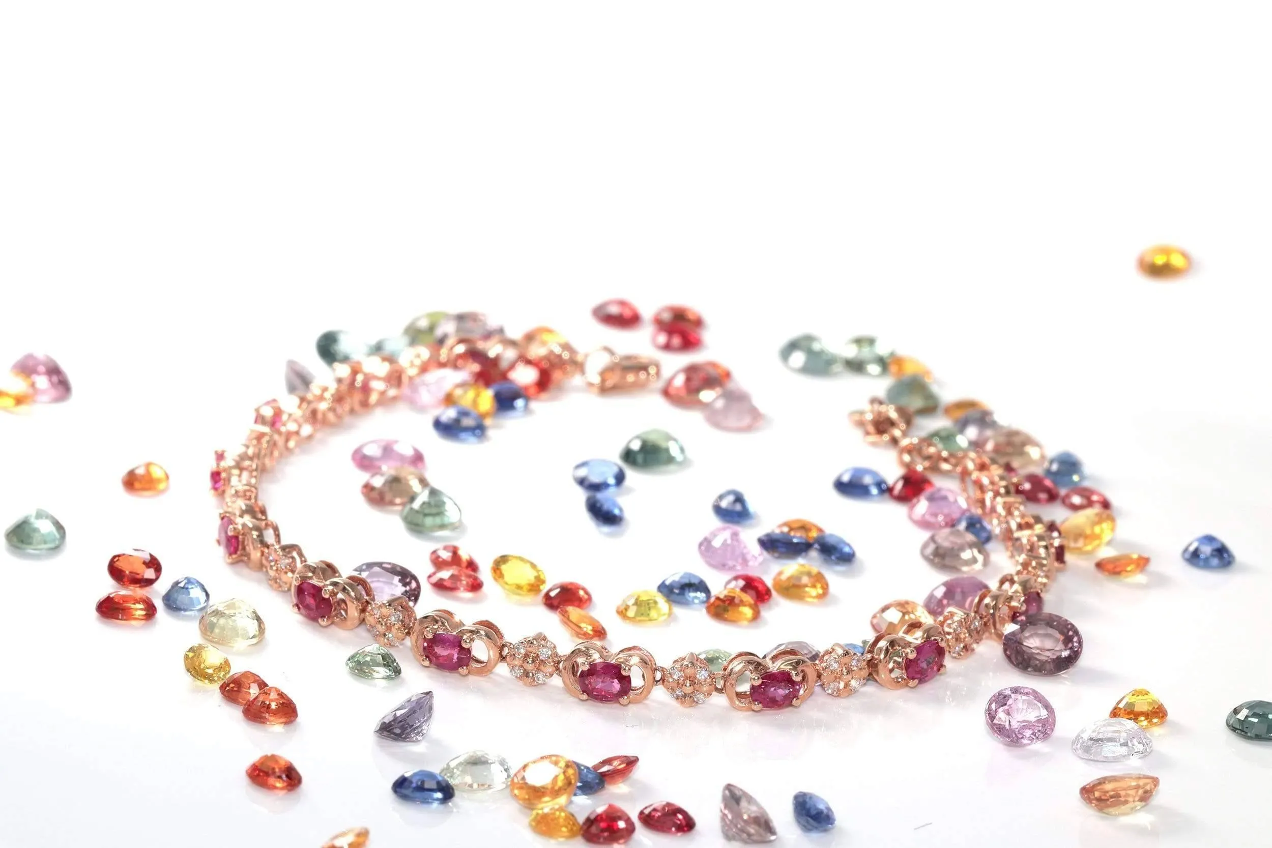 18K Rose Gold Natural Ruby and Diamond Link Bracelet