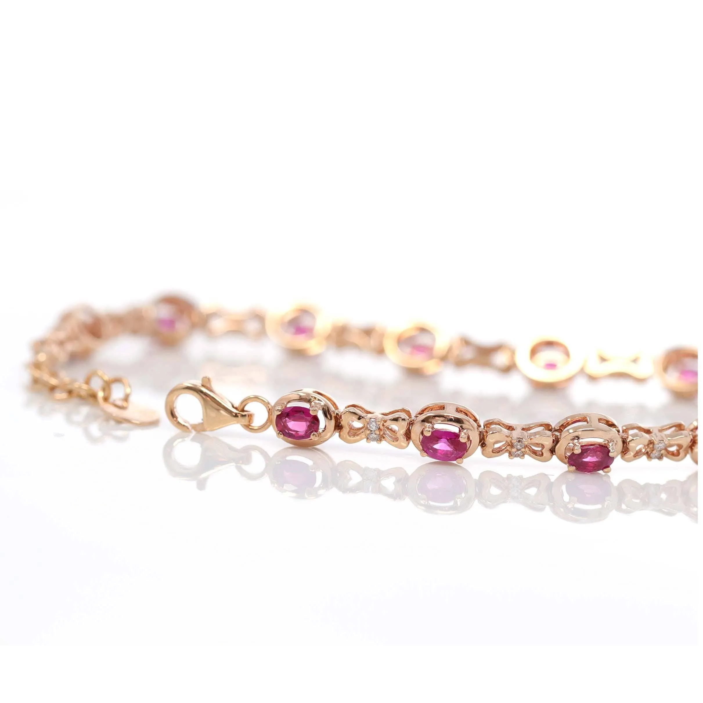 18K Rose Gold Natural Ruby and Diamond Link Bracelet