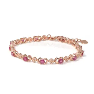 18K Rose Gold Natural Ruby and Diamond Link Bracelet