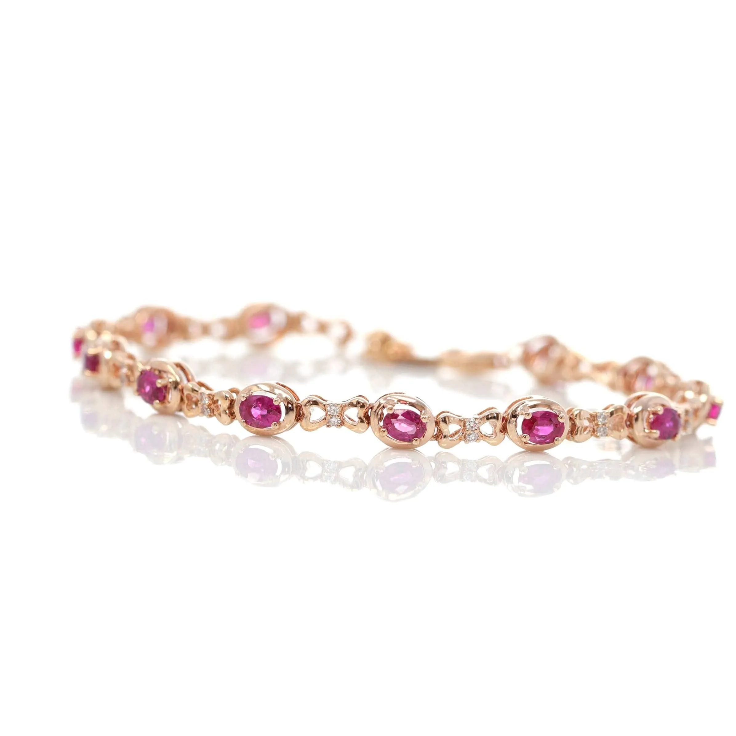 18K Rose Gold Natural Ruby and Diamond Link Bracelet