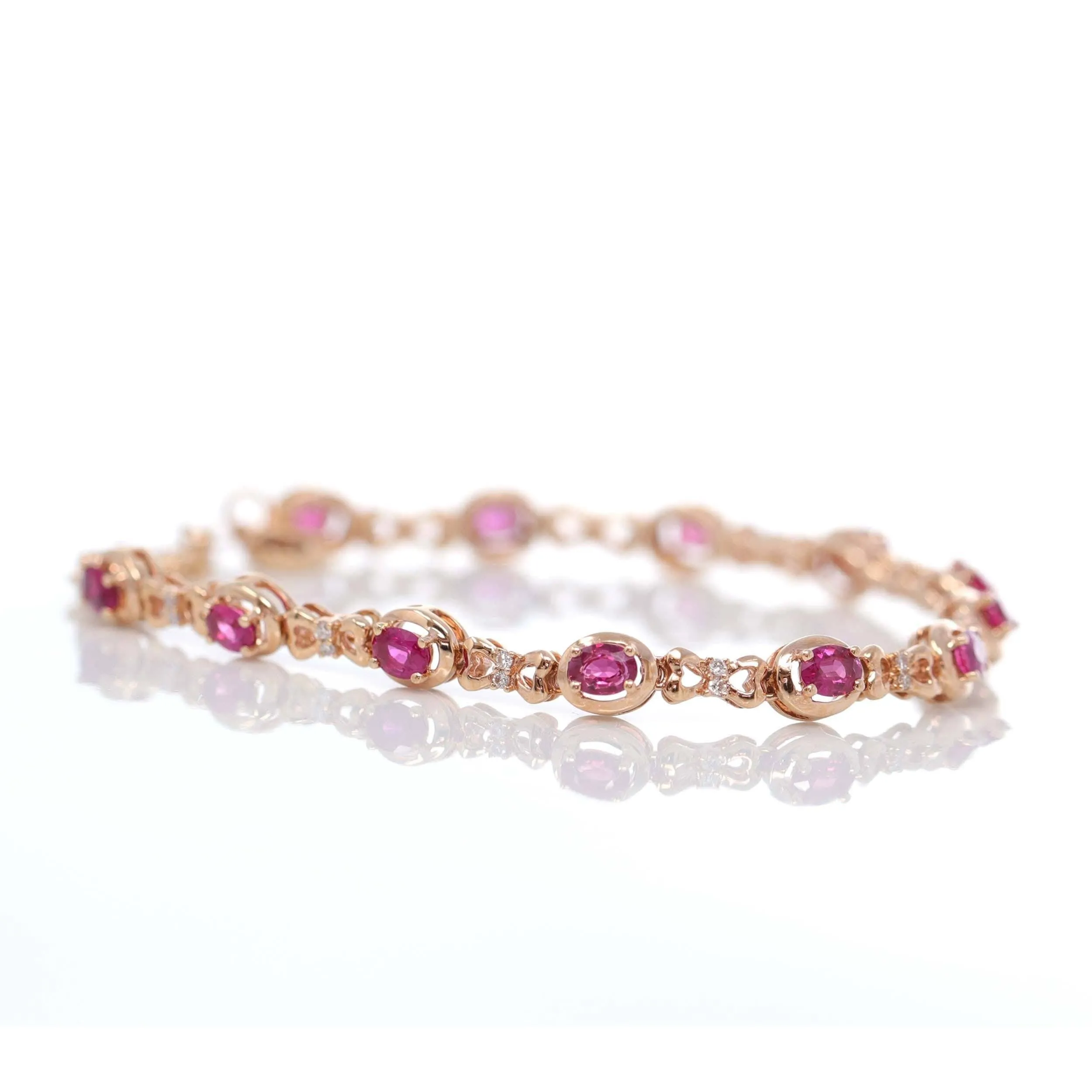 18K Rose Gold Natural Ruby and Diamond Link Bracelet