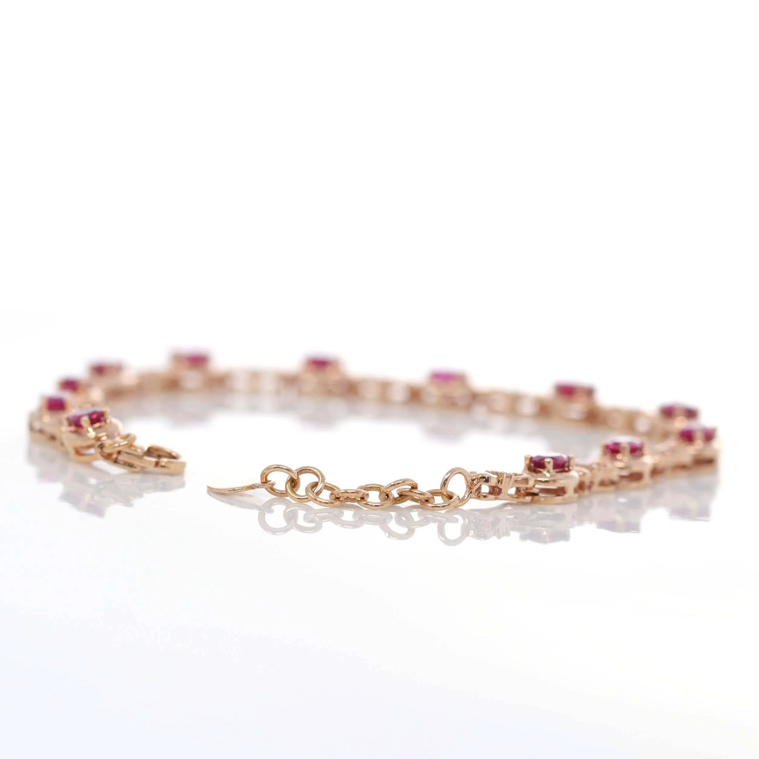 18K Rose Gold Natural Ruby and Diamond Link Bracelet