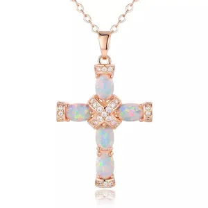 18K Rose Gold Plating & Fire Cross Pendant - Religious Jewelry