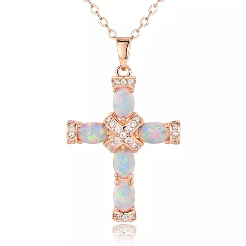 18K Rose Gold Plating & Fire Cross Pendant - Religious Jewelry