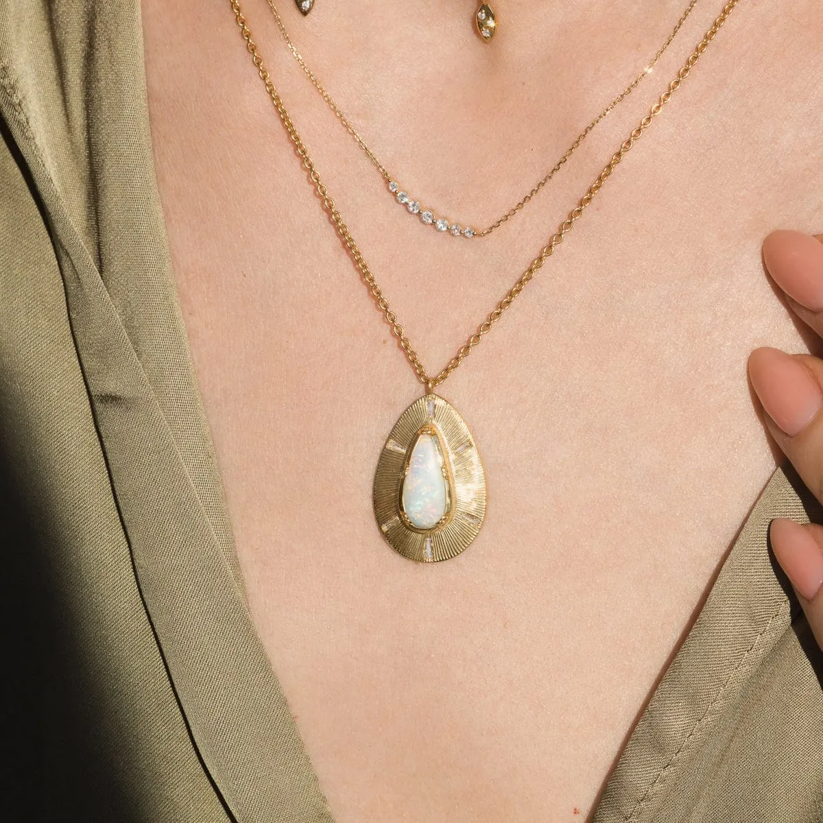 18k Shield Opal Diamond Teardrop Necklace - OOAK
