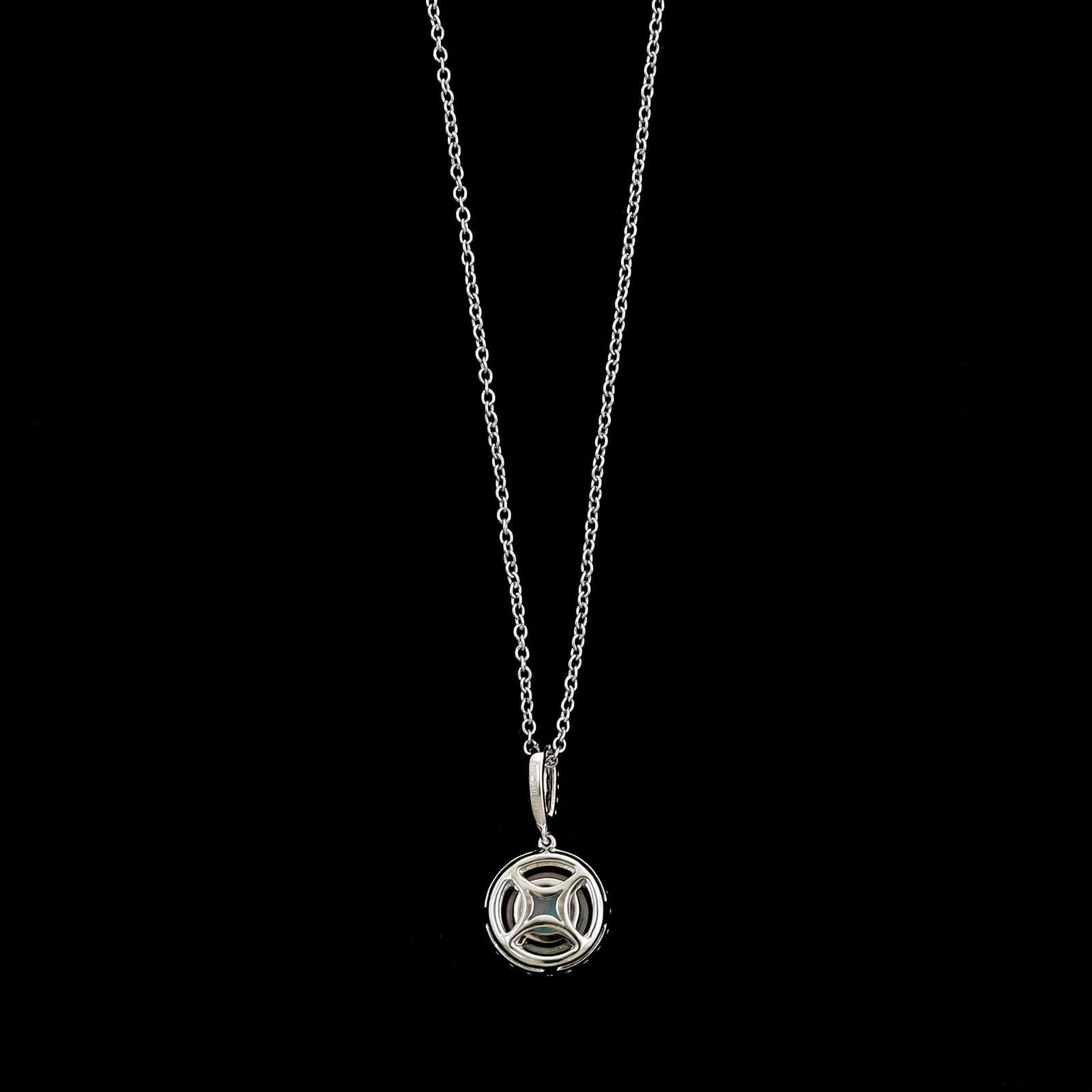 18K White Gold Estate Opal and Diamond Pendant Necklace
