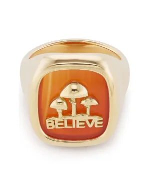 18k Yellow Gold Signet Carnelian Mushroom Ring