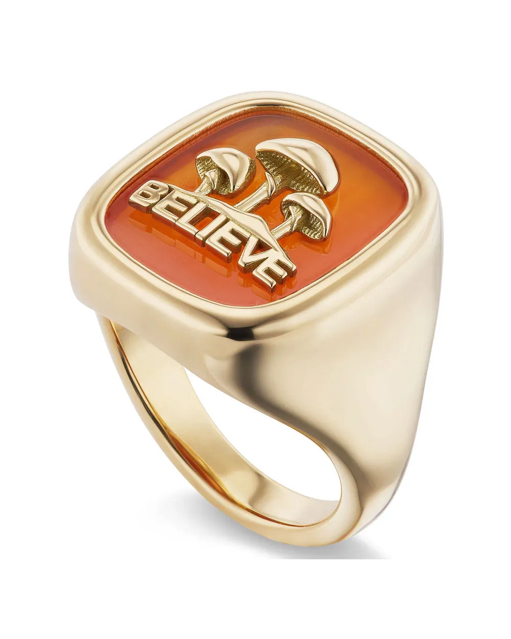 18k Yellow Gold Signet Carnelian Mushroom Ring