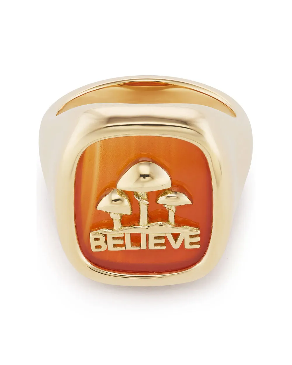 18k Yellow Gold Signet Carnelian Mushroom Ring