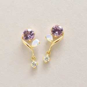 18K/10K Amethyst Twisted Line Swinging Earrings (Yellow Gold)