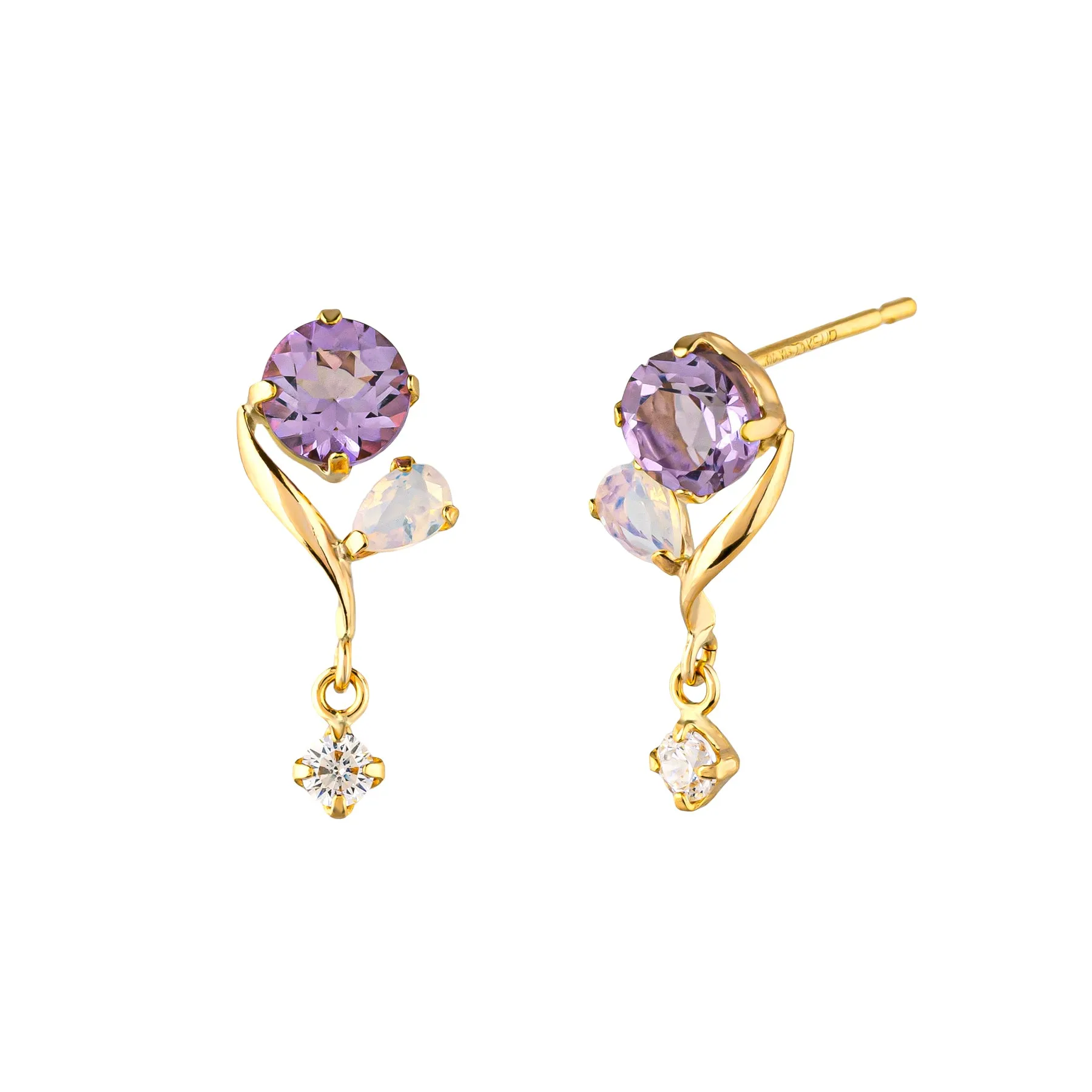 18K/10K Amethyst Twisted Line Swinging Earrings (Yellow Gold)