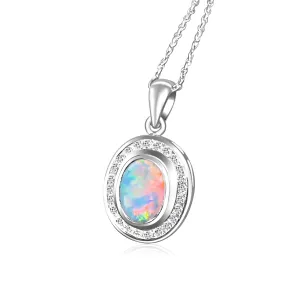 18kt White gold halo Black Opal 1.92ct Red flash pendant with diamonds pendant