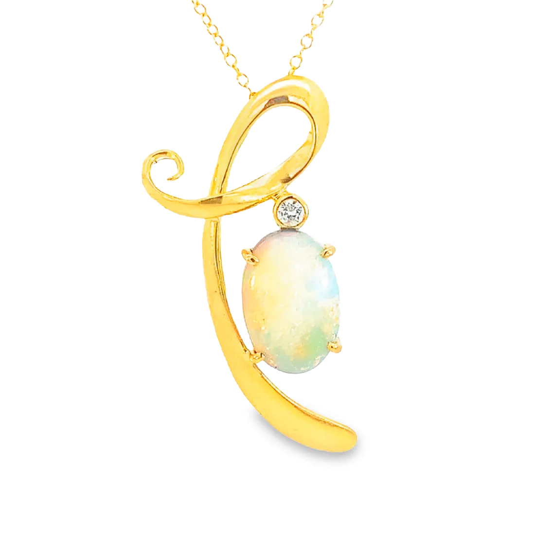 18kt Yellow Gold Black Opal Necklace with Opal 4.7ct and 0.1ct Diamond pendant