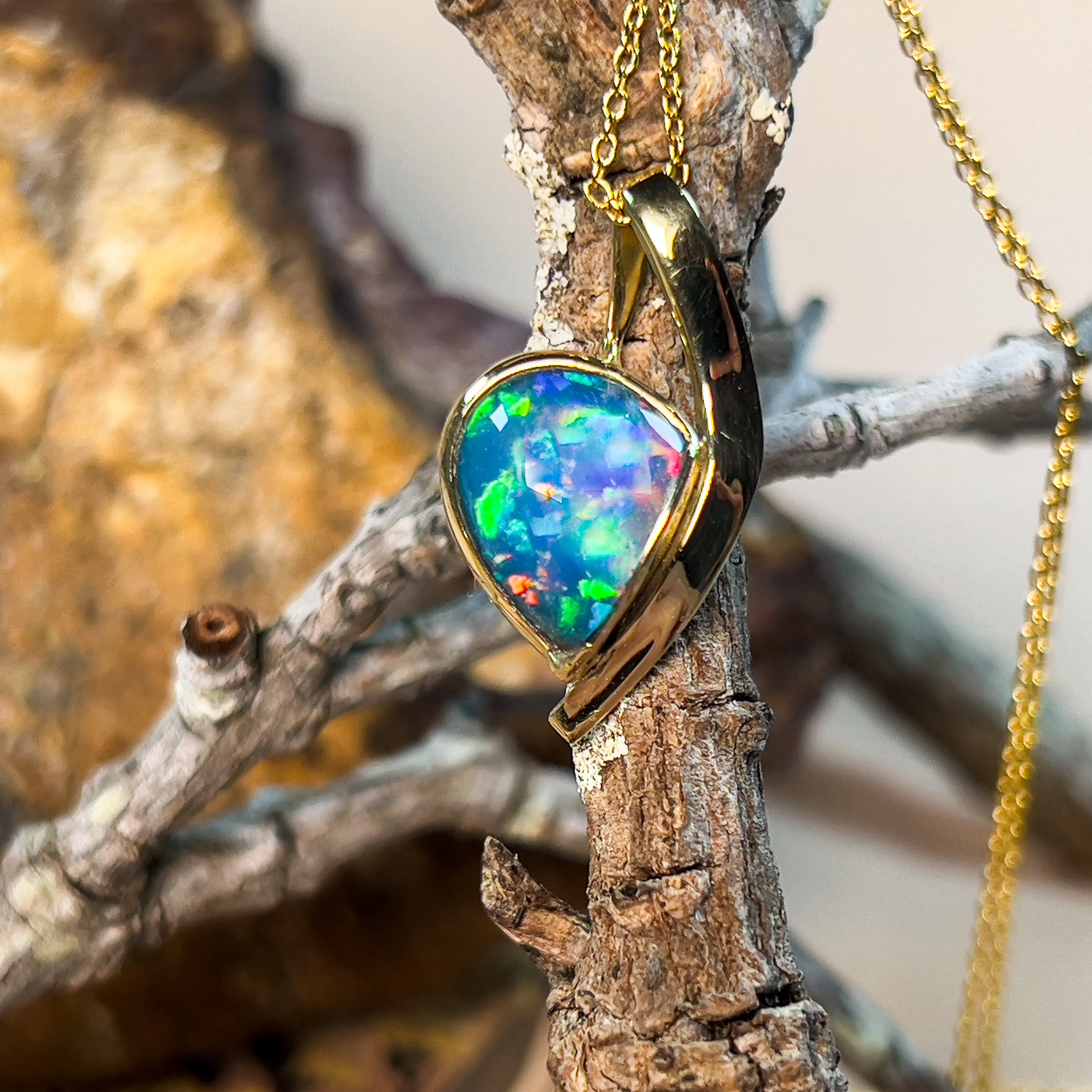 18Kt Yellow Gold Pendant - 3.3ct Boulder Opal, Dainty Minimalist Necklace, Opal Birthstone Jewelry, Ideal Gift for Her, Women's Necklace