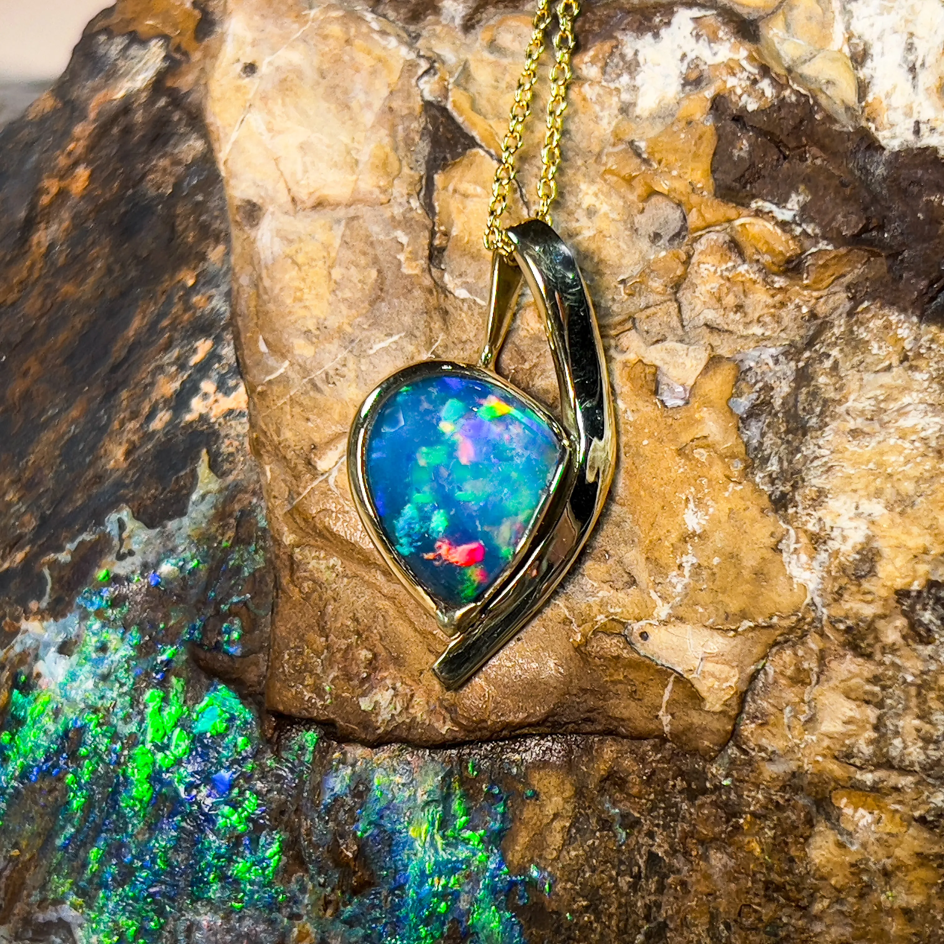 18Kt Yellow Gold Pendant - 3.3ct Boulder Opal, Dainty Minimalist Necklace, Opal Birthstone Jewelry, Ideal Gift for Her, Women's Necklace