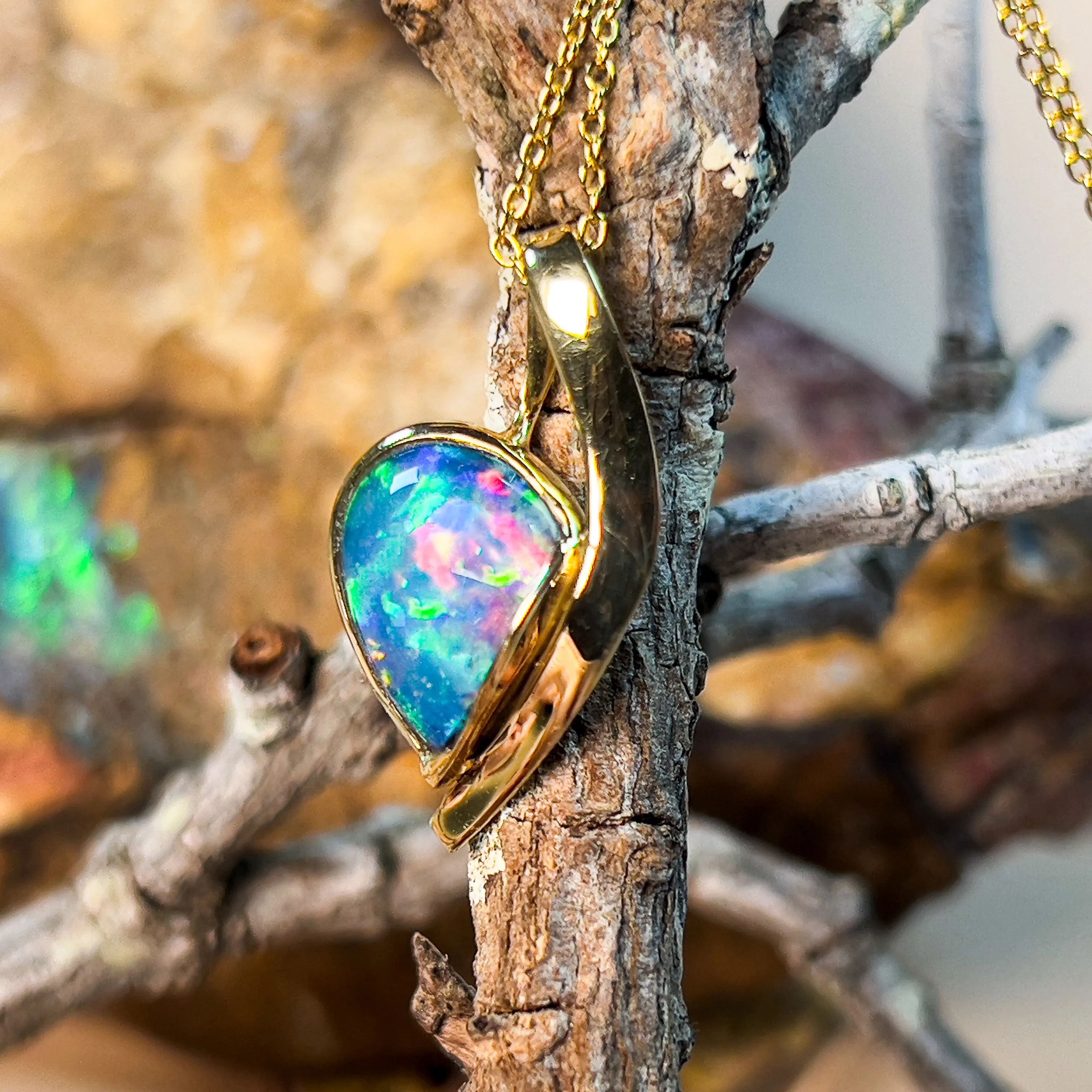 18Kt Yellow Gold Pendant - 3.3ct Boulder Opal, Dainty Minimalist Necklace, Opal Birthstone Jewelry, Ideal Gift for Her, Women's Necklace