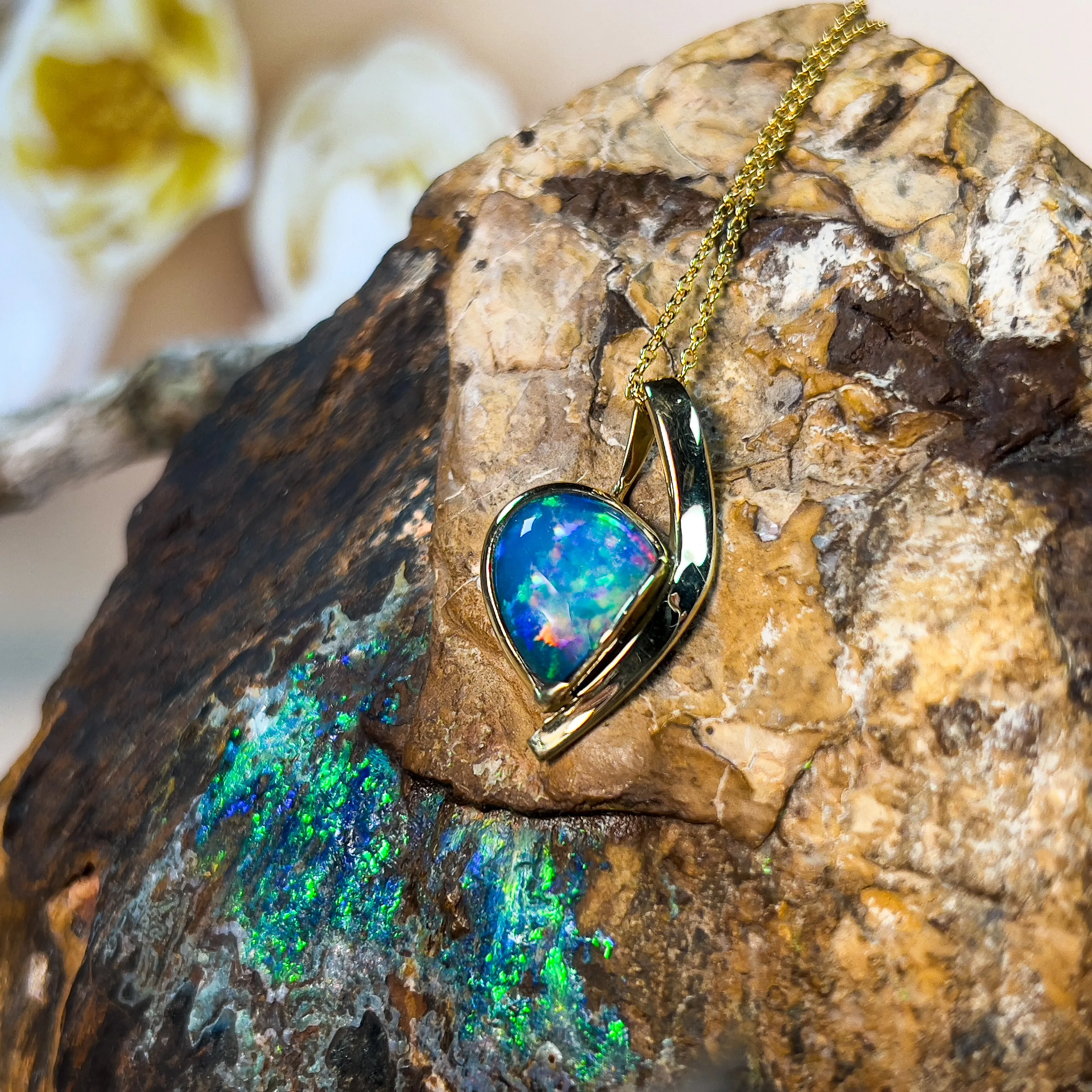 18Kt Yellow Gold Pendant - 3.3ct Boulder Opal, Dainty Minimalist Necklace, Opal Birthstone Jewelry, Ideal Gift for Her, Women's Necklace