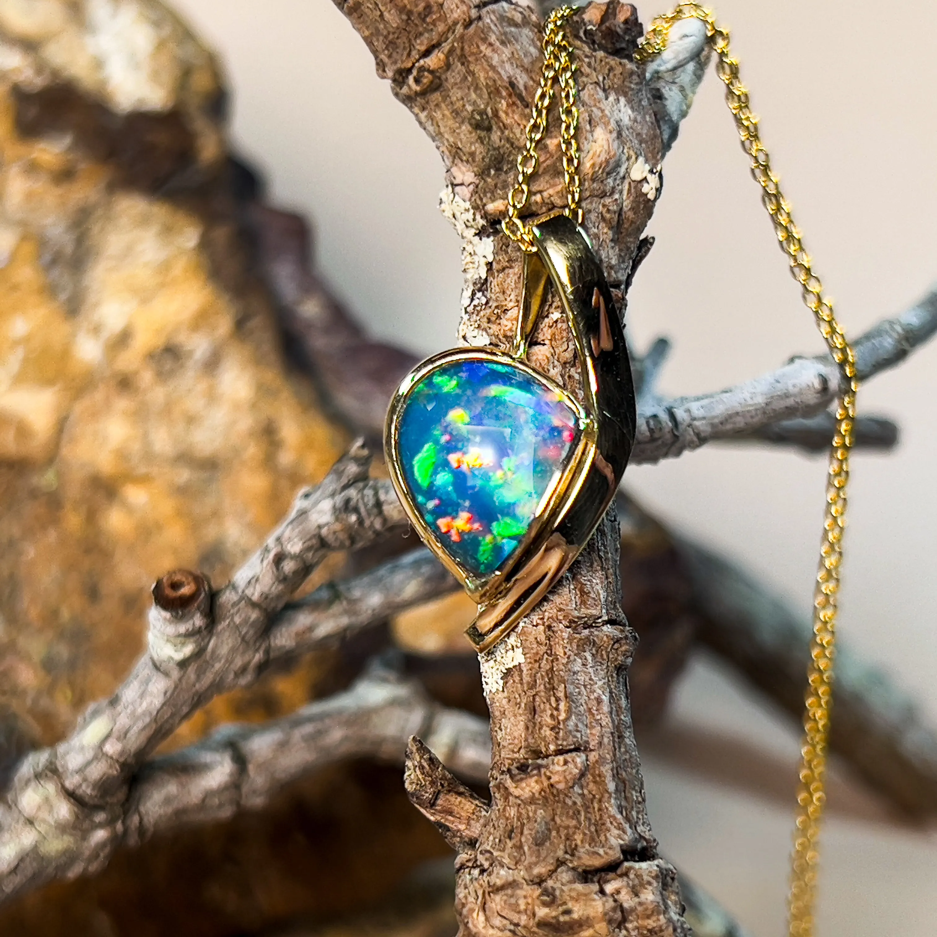 18Kt Yellow Gold Pendant - 3.3ct Boulder Opal, Dainty Minimalist Necklace, Opal Birthstone Jewelry, Ideal Gift for Her, Women's Necklace