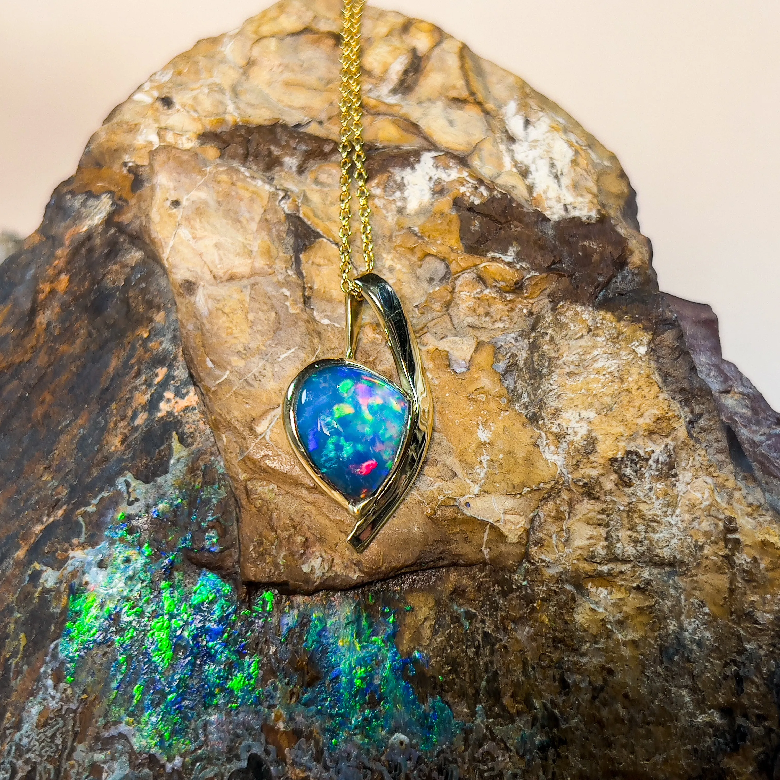 18Kt Yellow Gold Pendant - 3.3ct Boulder Opal, Dainty Minimalist Necklace, Opal Birthstone Jewelry, Ideal Gift for Her, Women's Necklace