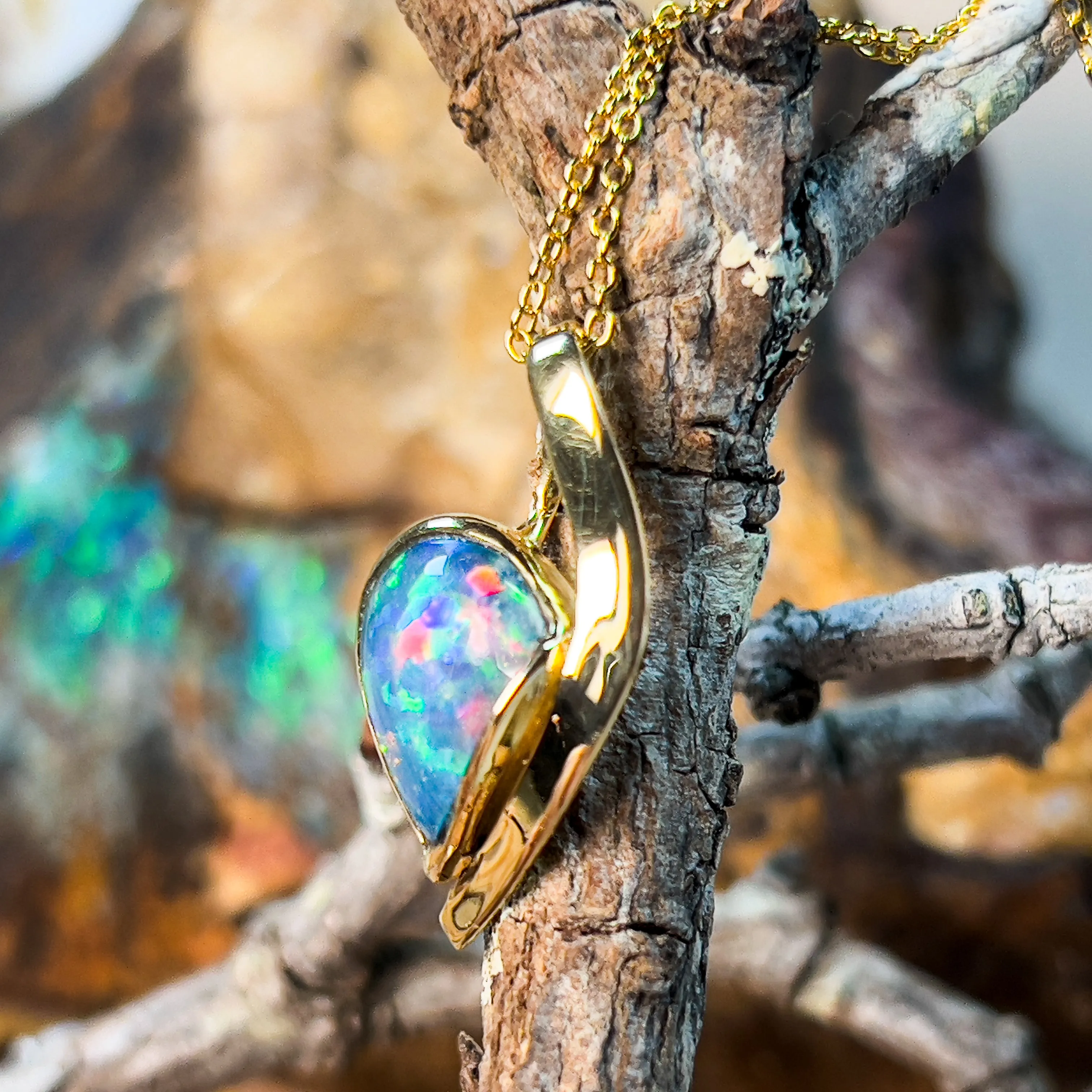 18Kt Yellow Gold Pendant - 3.3ct Boulder Opal, Dainty Minimalist Necklace, Opal Birthstone Jewelry, Ideal Gift for Her, Women's Necklace