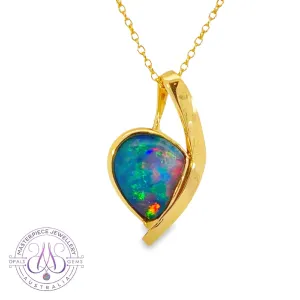 18Kt Yellow Gold Pendant - 3.3ct Boulder Opal, Dainty Minimalist Necklace, Opal Birthstone Jewelry, Ideal Gift for Her, Women's Necklace