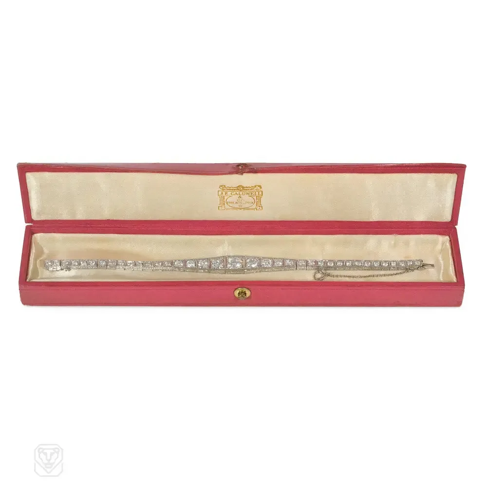 1920s J.E. Caldwell graduated diamond and platinum line bracelet