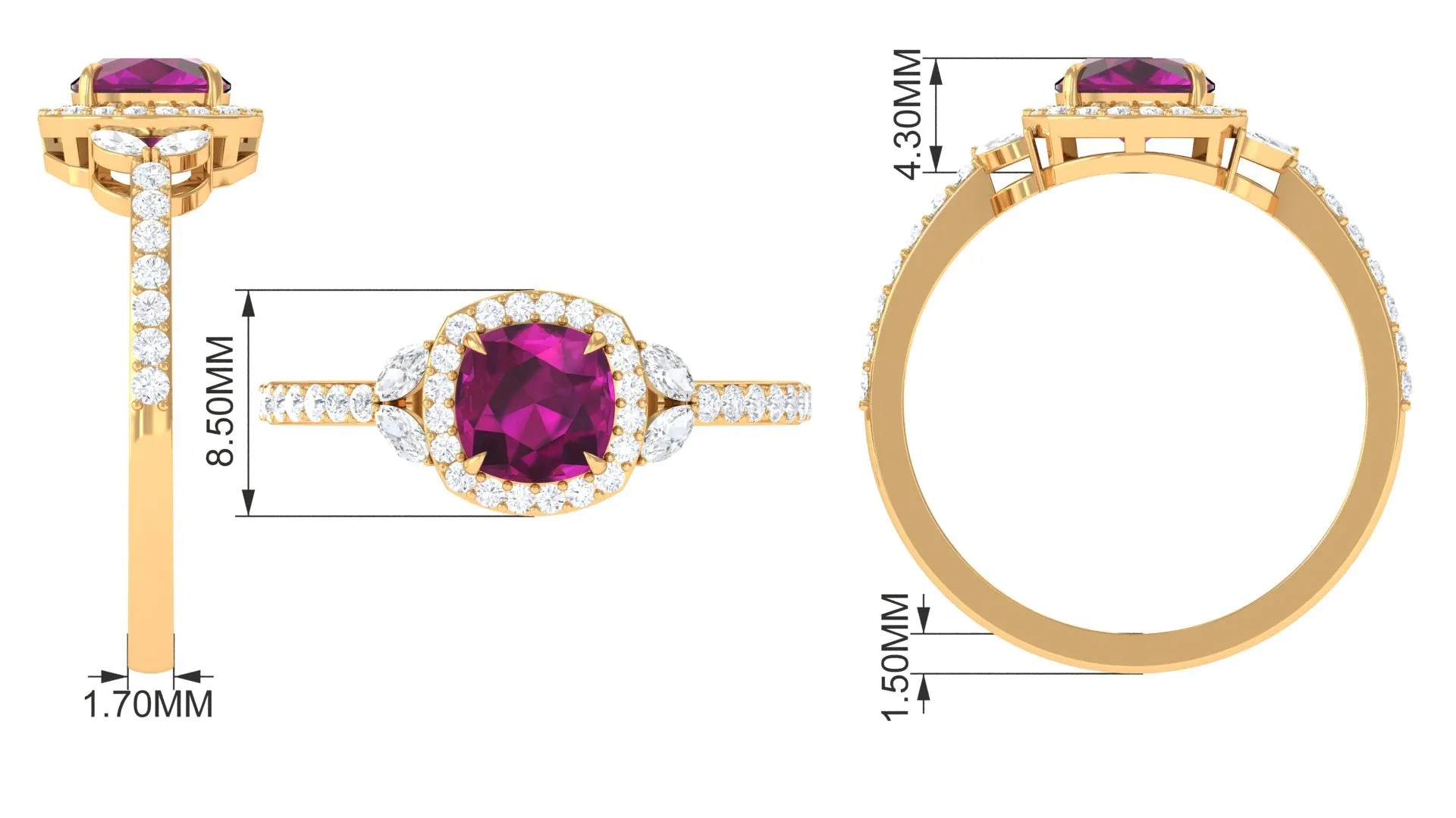 2 CT Cushion Cut Rhodolite Halo Engagement Ring with Diamond