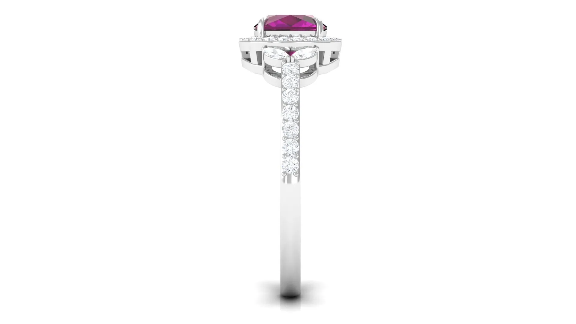 2 CT Cushion Cut Rhodolite Halo Engagement Ring with Diamond
