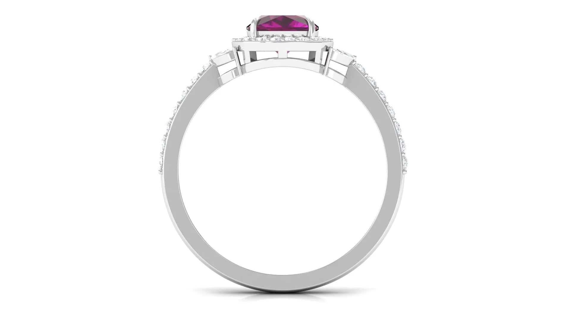 2 CT Cushion Cut Rhodolite Halo Engagement Ring with Diamond
