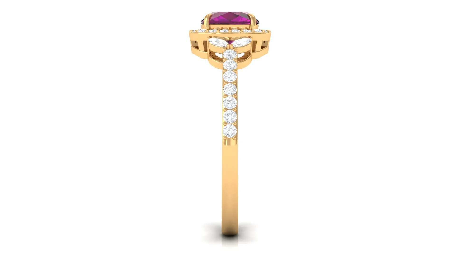 2 CT Cushion Cut Rhodolite Halo Engagement Ring with Diamond
