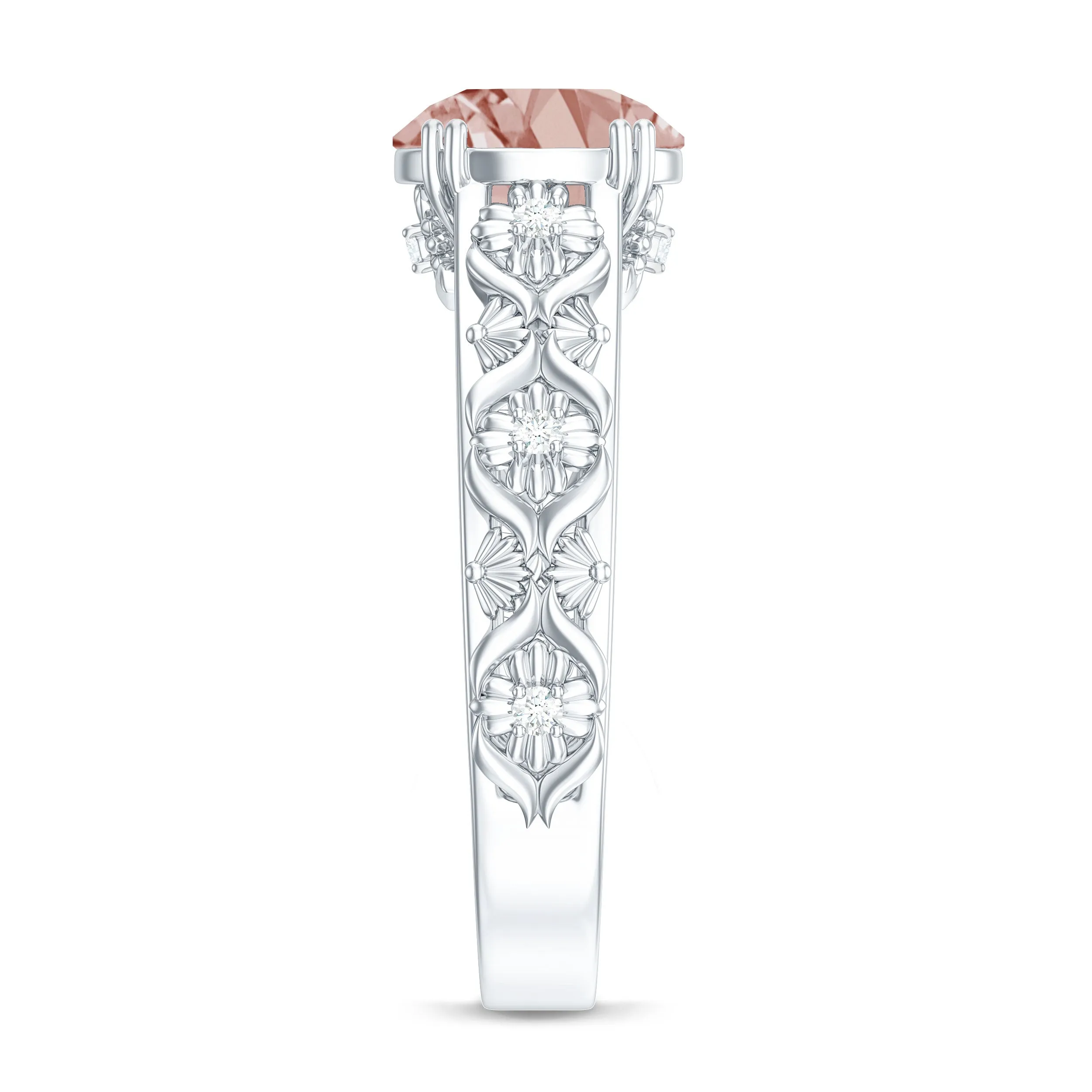 2 CT Morganite Floral Inspired Engagement Ring with Diamond