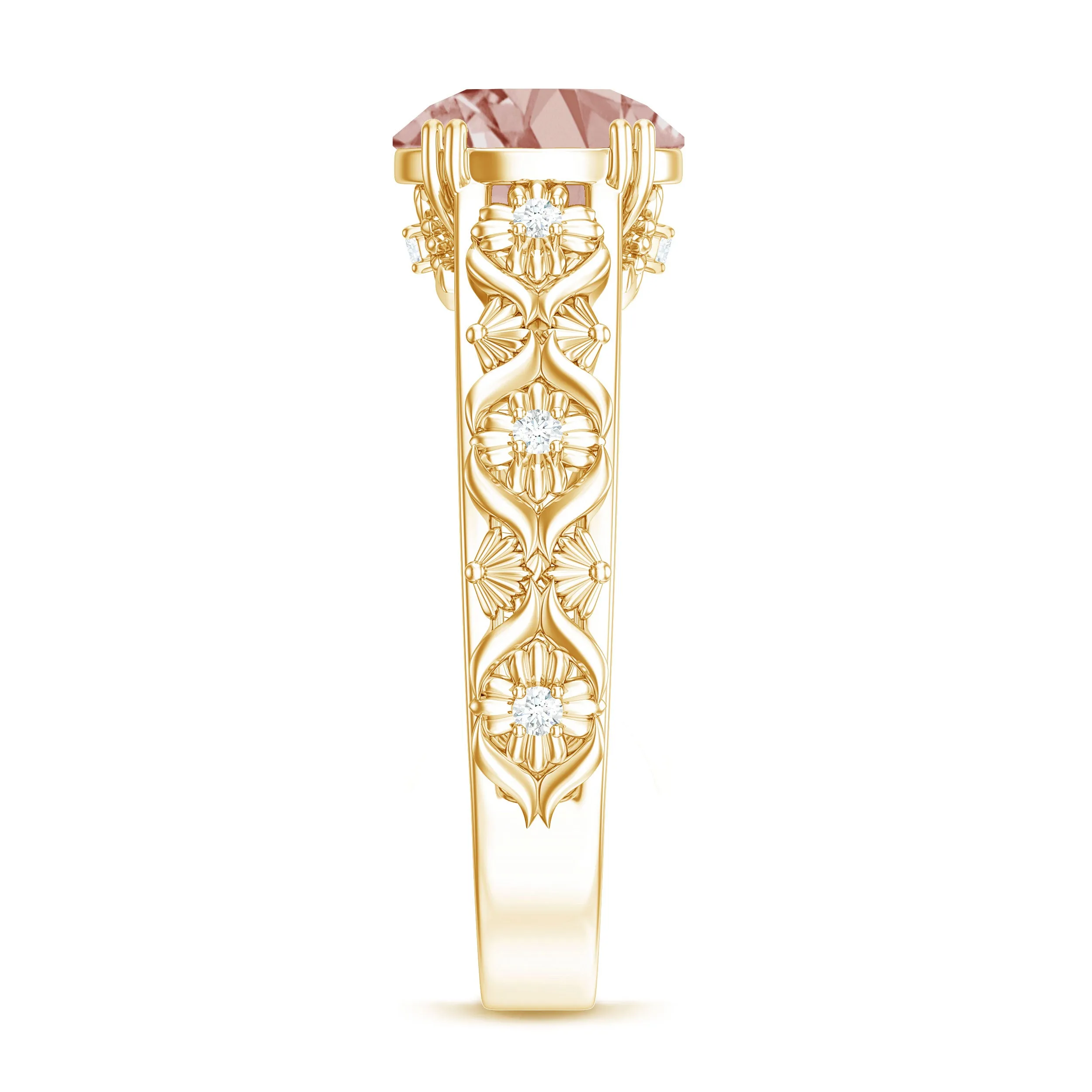 2 CT Morganite Floral Inspired Engagement Ring with Diamond