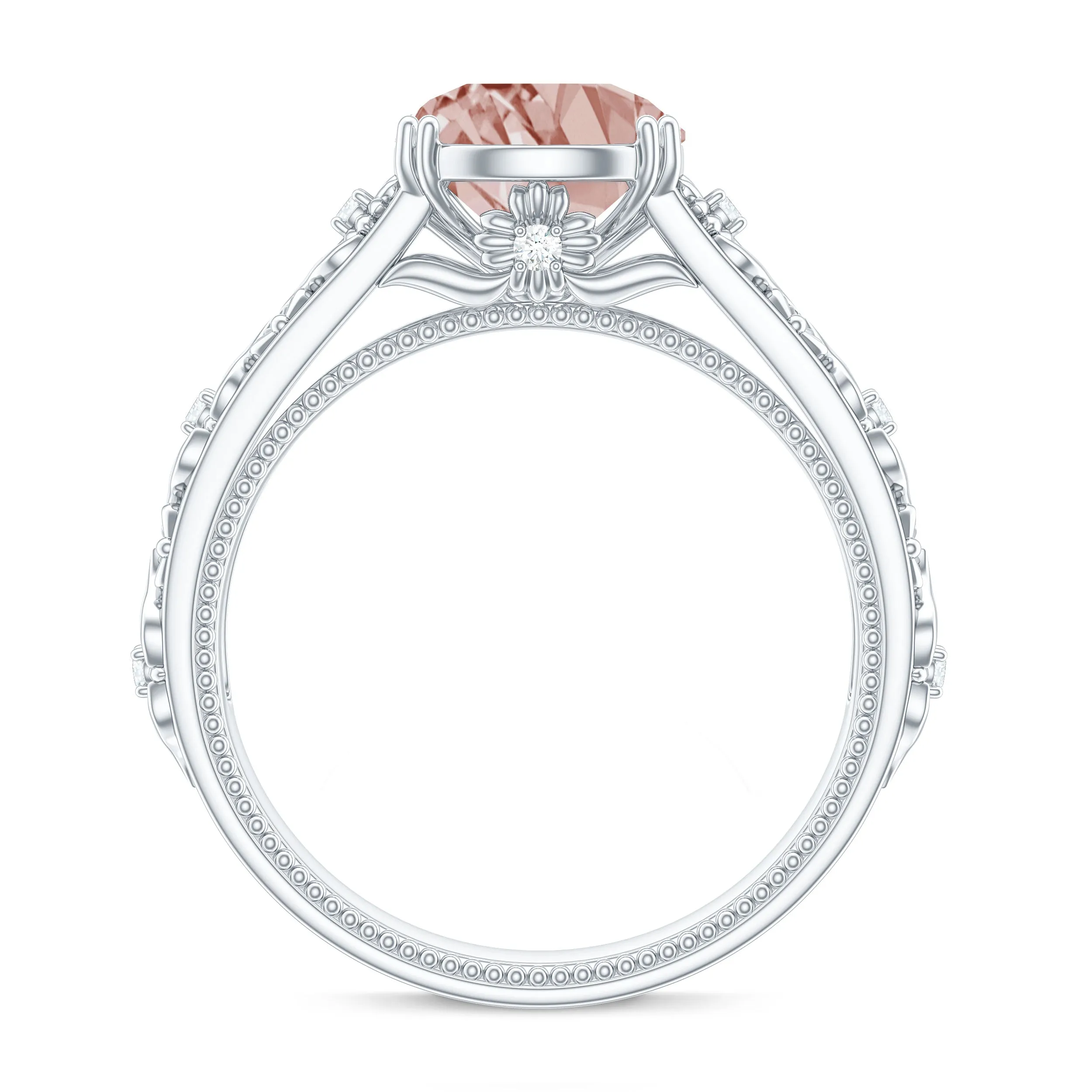 2 CT Morganite Floral Inspired Engagement Ring with Diamond