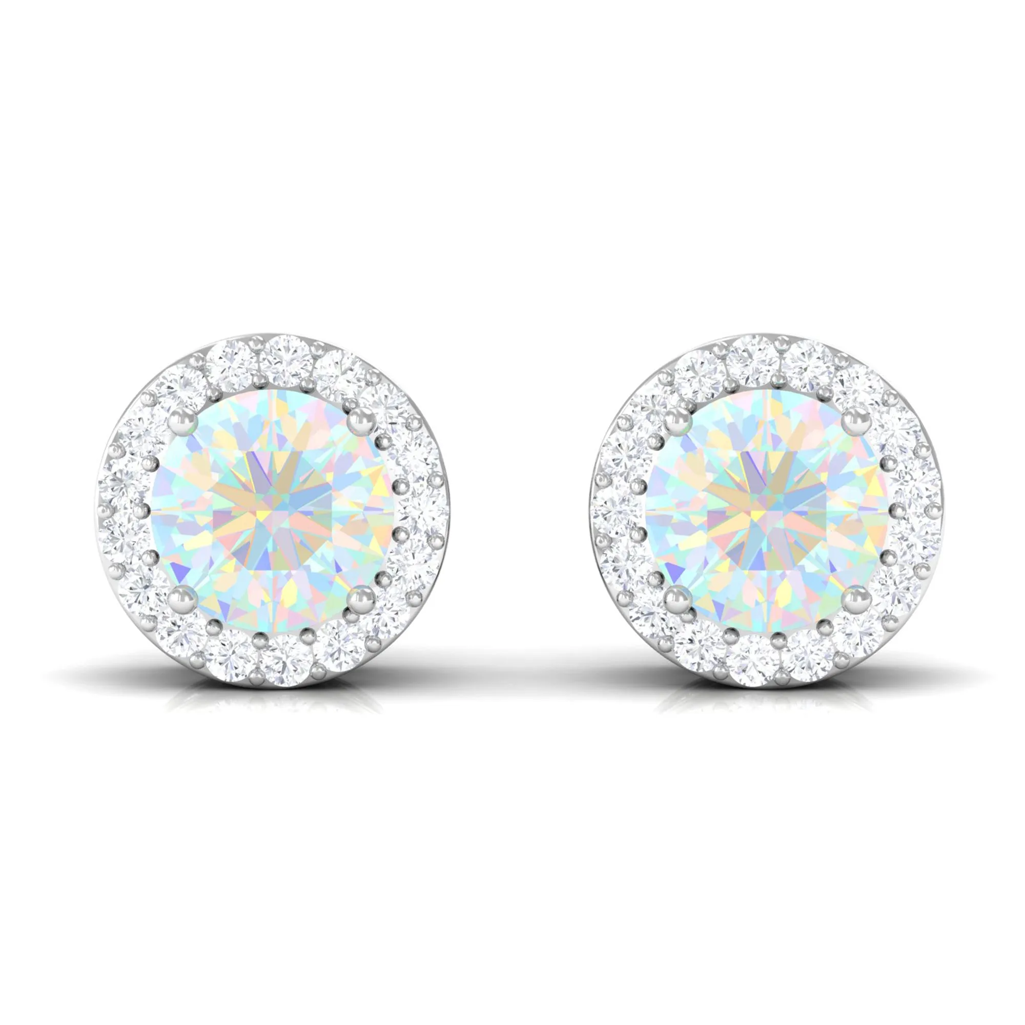 2 CT Round Ethiopian Opal Minimal Stud Earrings with Diamond Halo in Prong Setting